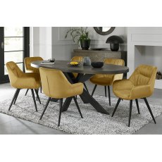 Home Origins Bosco Fumed Oak 6 Seat Dining Table- dali mustard velvet