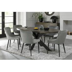 Home Origins Bosco fumed oak 6 seater dining table with 6 Cezanne chairs- grey velvet fabric