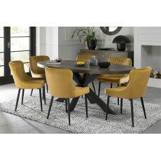 Home Origins Bosco fumed oak 6 seater dining table with 6 Cezanne chairs- mustard velvet fabric