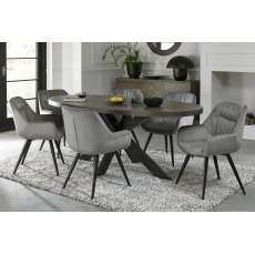 Home Origins Bosco fumed oak 6 seater dining table with 6 Dali chairs- grey velvet fabric