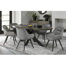 Bosco Fumed Oak 6 Seater Dining Table & 6 Dali Grey Velvet Fabric Chairs