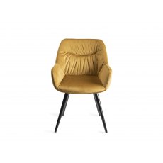 Home Origins Dali upholstered dining chair with sand black powder coated legs- mustard velvet fabric- front on