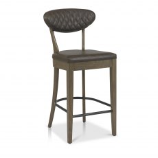 Home Origins Bosco Fumed Oak Upholstered Barstool- Old West Vintage Bonded Leather- front angle shot