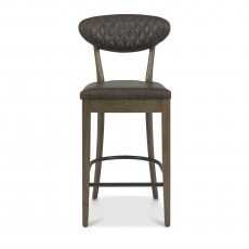 Home Origins Bosco Fumed Oak Upholstered Barstool- Old West Vintage Bonded Leather- front on