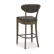 Home Origins Bosco Fumed Oak Upholstered Barstool- Old West Vintage Bonded Leather- back angle shot