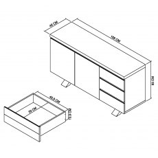 Home Origins Bosco Fumed Oak Wide Sideboard- line drawing