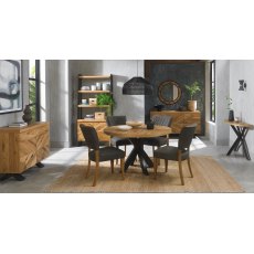Home Origins Bosco Rustic Oak 4 Seat Circular Dining Table- Constable dark grey fabric