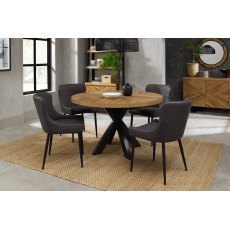 Home Origins Bosco Rustic Oak 4 seater dining table with 4 Cezanne chairs- dark grey faux leather fabric