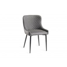 Home Origins Cezanne upholstered dining chair with sand black powder coated legs- dark grey faux leather- front angle shot