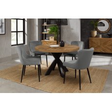 Bosco Rustic Oak 4 Seater Dining Table & 4 Cezanne Chairs in Grey Velvet Fabric with Black Legs