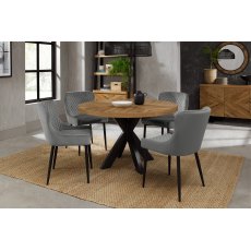 Home Origins Bosco Rustic Oak 4 seater dining table with 4 Cezanne chairs- grey velvet fabric