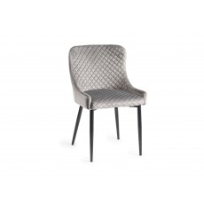 Home Origins Cezanne upholstered dining chair with sand black powder coated legs- grey velvet fabric- front angle shot