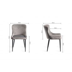 Home Origins Cezanne upholstered dining chair with sand black powder coated legs- grey velvet fabric- line drawing
