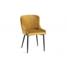 Home Origins Cezanne upholstered dining chair with sand black powder coated legs- mustard velvet fabric- front angle shot