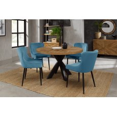 Home Origins Bosco Rustic Oak 4 seater dining table with 4 Cezanne chairs- petrol blue velvet fabric