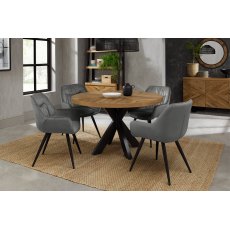 Home Origins Bosco Rustic Oak 4 seater dining table with 4 Dali chairs- grey velvet fabric