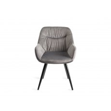 Home Origins Dali upholstered dining chair with sand black powder coated legs- grey velvet fabric- front on