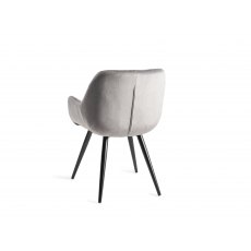 Home Origins Dali upholstered dining chair with sand black powder coated legs- grey velvet fabric- back angle shot