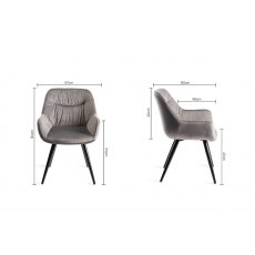 Home Origins Dali upholstered dining chair with sand black powder coated legs- grey velvet fabric- line drawing