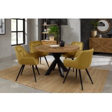 Home Origins Bosco Rustic Oak 4 seater dining table with 4 Dali chairs- mustard velvet fabric