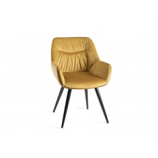 Home Origins Dali upholstered dining chair with sand black powder coated legs- mustard velvet fabric- front angle shot