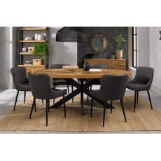 Home Origins Bosco Rustic Oak 6 seater dining table with 6 Cezanne chairs- dark grey faux leather