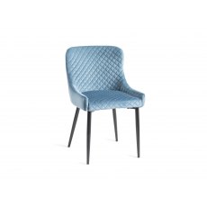Home Origins Cezanne upholstered dining chair with sand black powder coated legs- petrol blue velvet fabric- front angle s
