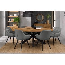 Home Origins Bosco Rustic Oak 6 seater dining table with 6 Dali chairs- grey velvet fabric