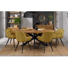 Bosco Rustic Oak 6 Seater Dining Table & 6 Dali Mustard Velvet Fabric Chairs