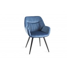 Home Origins Dali upholstered dining chair with sand black powder coated legs- petrol blue velvet fabric- front angle shot