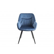 Home Origins Dali upholstered dining chair with sand black powder coated legs- petrol blue velvet fabric- front on