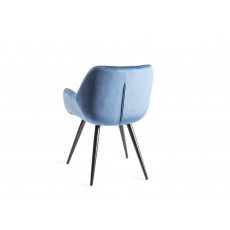Home Origins Dali upholstered dining chair with sand black powder coated legs- petrol blue velvet fabric- back angle shot
