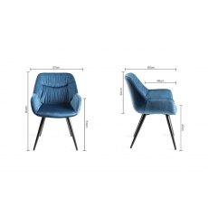 Home Origins Dali upholstered dining chair with sand black powder coated legs- petrol blue velvet fabric- line drawing