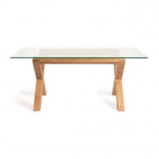 Goya Light Oak Clear Tempered Glass 6 Seater Dining Table