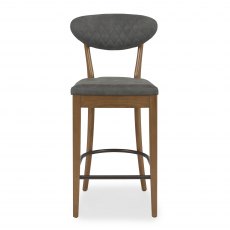 Home Origins Bosco Rustic Oak Upholstered Barstool- Dark Grey Fabric- front on