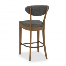 Home Origins Bosco Rustic Oak Upholstered Barstool- Dark Grey Fabric- back angle shot