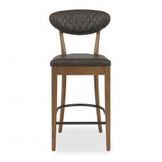 Home Origins Bosco Rustic Oak Upholstered Barstool- Old West Vintage Bonded Leather- front on