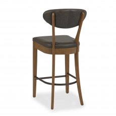 Home Origins Bosco Rustic Oak Upholstered Barstool- Old West Vintage Bonded Leather- back angle shot