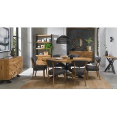 Home Origins Bosco Rustic Oak Upholstered Chair- Dark Grey Fabric- 6 seater table