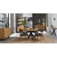 Home Origins Bosco Rustic Oak Upholstered Chair- Dark Grey Fabric- 4 seater table