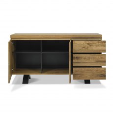 Home Origins Bosco Rustic Oak Wide Sideboard- open cabinets