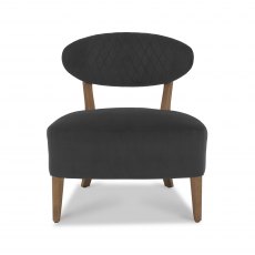 Home Origins Bosco Rustic Oak Casual Chair- Gun Metal Velvet Fabric- front on