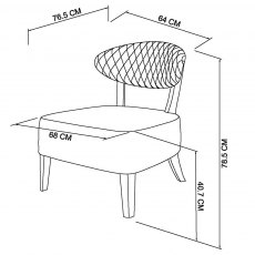 Home Origins Bosco Rustic Oak Casual Chair- Gun Metal Velvet Fabric- line drawing