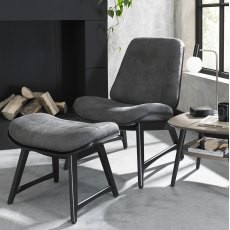 Home Origins Tuxen Peppercorn Casual Chair- Dark Grey Fabric- feature with footstool
