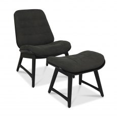Home Origins Tuxen Peppercorn Casual Chair- Dark Grey Fabric- footstool