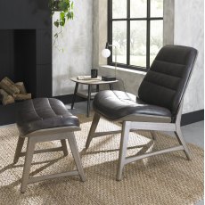 Home Origins Tuxen Weathered Oak Casual Chair- Old West Vintage Fabric- feature with footstool