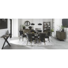 Home Origins Bosco Fumed Oak 6 Seater Dining Table & 6 Constable Fumed Oak Upholstered Chairs- Dark Grey Fabric- lifestyle