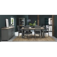 Home Origins Hopper Dark Grey & Scandi Oak 6-8 Seater Dining Table & 6 Hopper Dark Grey Chairs-  Dark Grey Bonded Leather- li