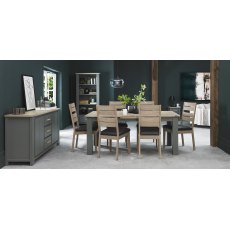 Home Origins Hopper Dark Grey & Scandi Oak 6-8 Seater Dining Table & 6 Hopper Scandi Oak Chairs-  Dark Grey Bonded Leather- l