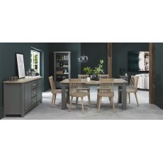 Home Origins Hopper Dark Grey & Scandi Oak 6-8 Seater Dining Table & 6 Johansen Spindle Chairs- Scandi Oak- lifestyle